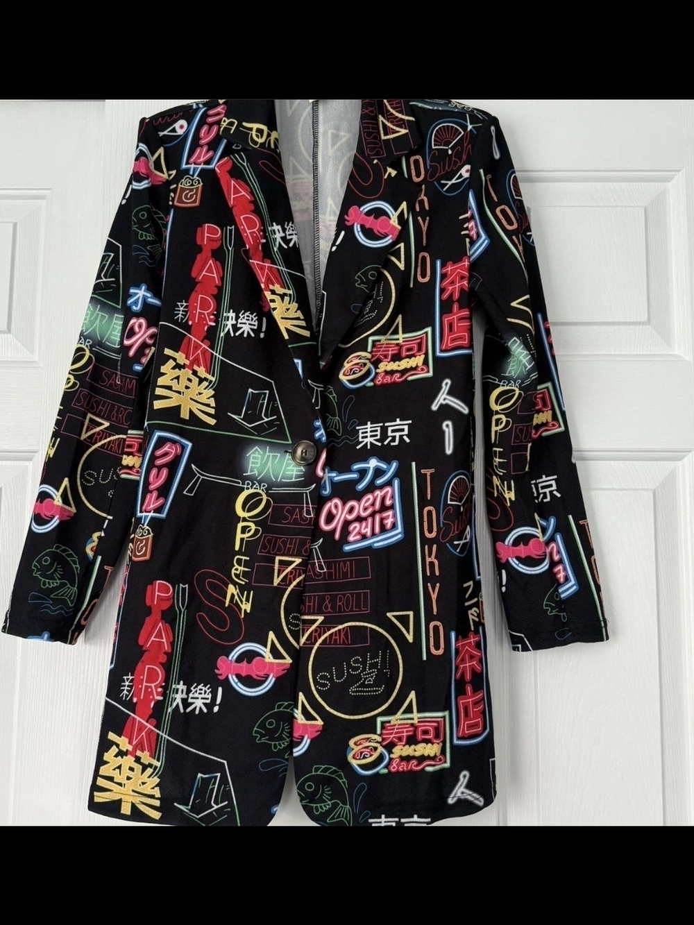 Neon Graphic Blazer - Black with Multicolor Neon Print